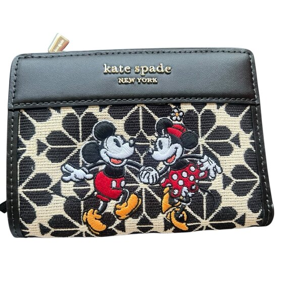 KATE SPADE MICKEY & MINNIE JACQUARD HUNDRED YEARS WALLET W/GIFT POUCH NWT - Picture 2 of 5